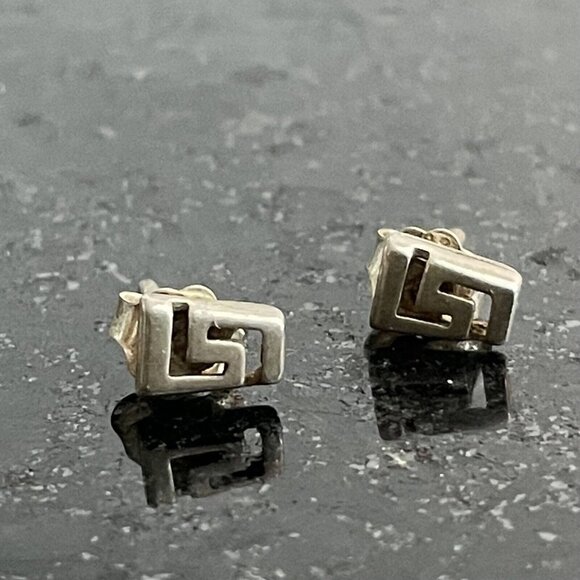 925 Sterling Silver Geometric Stud Earrings with Butterfly Closure - Picture 1 of 4